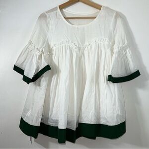 NWT Chic Wish Cottagecore Blouse Green White Babydoll Romantic Soft Delicate MED